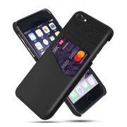   Protectie din plastic pentru telefon (rezistenta medie la impact, suport card bancar, invelis textil, spate cu efect piele) NEGRU Apple iPhone 7 4.7, Apple iPhone 8 4.7, Apple iPhone SE 2 (2020), Apple iPhone SE 3 (