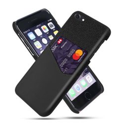   HUSĂ! - Protectie din plastic pentru telefon (rezistenta medie la impact, suport card bancar, invelis textil, spate cu efect piele) NEGRU Apple iPhone 7 4.7, Apple iPhone 8 4.7, Apple iPhone SE 2 (2020), Apple iPhone SE 3 (