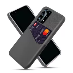   HUSĂ! - Protectie din plastic pentru telefon (rezistenta la impact mediu, suport card bancar, invelis textil, spate cu efect piele) GRI Huawei P40