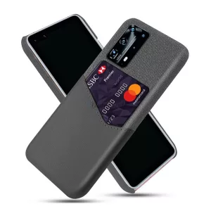 HUSĂ! - Protectie din plastic pentru telefon (rezistenta la impact mediu, suport card bancar, invelis textil, spate cu efect piele) GRI Huawei P40