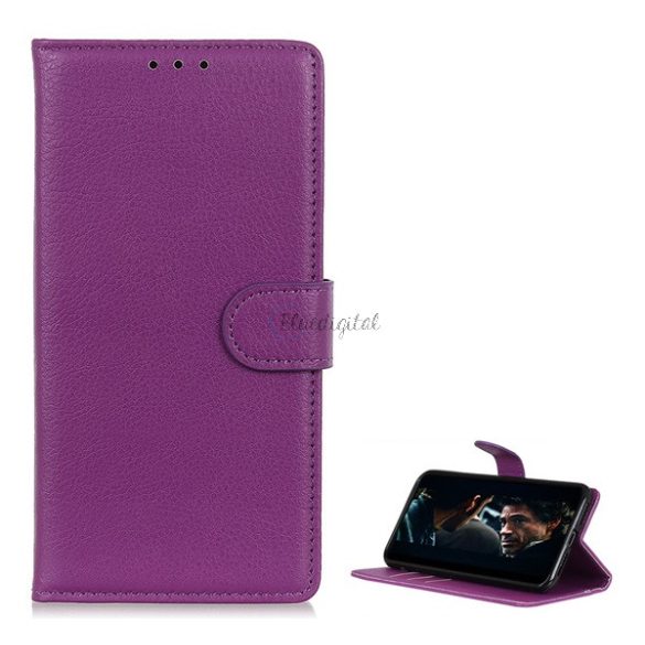 Husă în picioare, efect piele (FLIP, deschidere laterală, funcție de suport pentru birou, premium) PURPLE Samsung Galaxy M01 (SM-M015F)