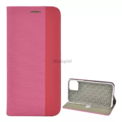   HUSĂ! - Carcasa in picioare, efect piele (FLIP, deschidere laterala, functie suport de masa, model textil) ROZ Apple iPhone 12 Pro Max