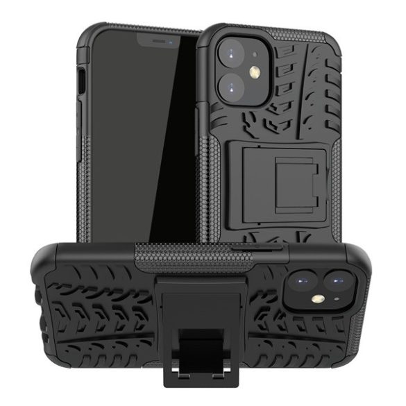 Defender protecțiede telefon din plastic (rezistent la impact mediu, interior silicon, model anvelope auto) negru Apple iPhone 12 mini