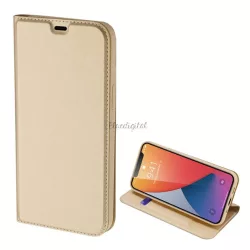   HUSĂ! - Husa DUX DUCIS SKIN PRO in picioare, efect piele (FLIP, deschidere laterala, suport card bancar, functie suport birou) GOLD Apple iPhone 12 mini