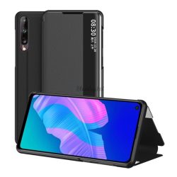   HUSĂ! - Husă în picioare, efect piele (FLIP, deschidere laterală, funcție de suport pentru desktop, afișare număr de telefon, fereastră de vizualizare) NEGRU Huawei P40 Lite E / Y7p