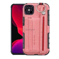   HUSĂ! - Protectie de telefon din silicon (rezistenta medie la impact, functie suport de masa, suport card bancar, spate textil + curea de la mana) ROZ Apple iPhone 12 mini