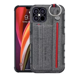 HUSĂ! - Protectie din silicon pentru telefon (rezistenta medie la impact, functie suport de masa, suport card bancar, spate textil + curea de la mana) GR Apple iPhone 12 Pro, Apple iPhone 12
