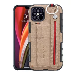   HUSĂ! - Protectie din silicon pentru telefon (rezistenta medie la impact, functie suport de masa, suport card bancar, spate textil + curea de la mana) MARO DESCHIS Apple iPhone 12 Pro, Apple iPhone 12