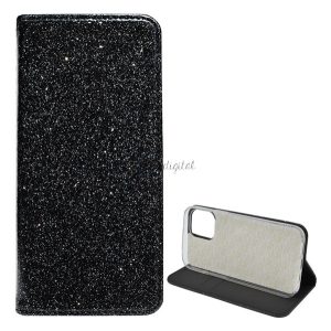 Carcasa in picioare, efect piele (FLIP, interior din silicon, deschidere laterala, functie suport de masa, suport card bancar, lucios) NEGRU Apple iPhone 12 Pro, Apple iPhone 12