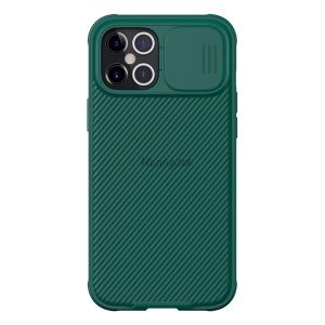 Protector de telefon din plastic NILLKIN CAMSHIELD PRO (cadru din silicon, rezistenta medie la impact, protectie camera, model in dungi) VERDE INCHIS Apple iPhone 12 Pro Max