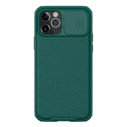   HUSĂ! - Protector de telefon din plastic NILLKIN CAMSHIELD PRO (cadru din silicon, rezistenta medie la impact, protectie camera, model in dungi) VERDE INCHIS Apple iPhone 12, Apple iPhone 12 Pro