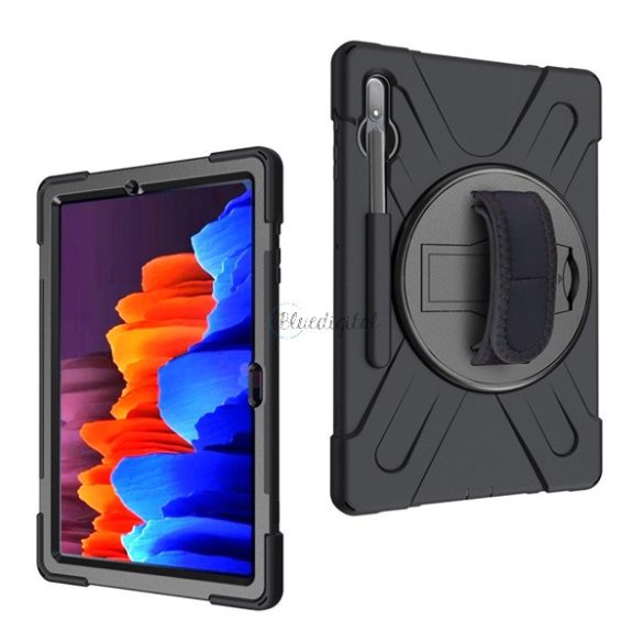 Protector de telefon din plastic Defender (rezistenta la impact, suport, 360° + curea de mana) NEGRU Samsung Galaxy Tab S7 Plus WIFI 5G (SM-T976), Samsung Galaxy Tab S7 Plus WIFI (SM-T970)