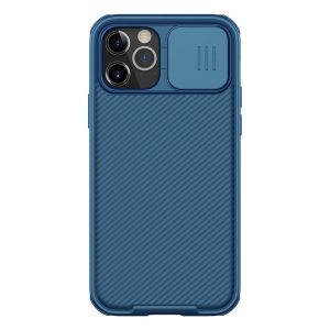 Protector de telefon din plastic NILLKIN CAMSHIELD PRO (cadru din silicon, rezistenta medie la impact, protectie camera, model in dungi) ALBASTRU INCHIS Apple iPhone 12, Apple iPhone 12 Pro