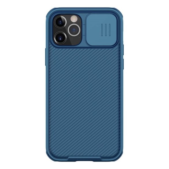 Protector de telefon din plastic NILLKIN CAMSHIELD PRO (cadru din silicon, rezistenta medie la impact, protectie camera, model in dungi) ALBASTRU INCHIS Apple iPhone 12, Apple iPhone 12 Pro