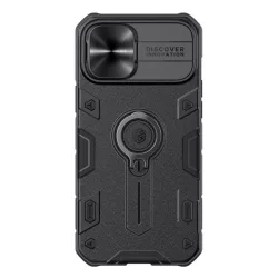   HUSĂ! - NILLKIN CAMSHIELD ARMOR apărător de plastic protecțiede telefon (silicon interior, mediu rezistent la impact, inel titular de telefon) negru Apple iPhone 12 Pro Max