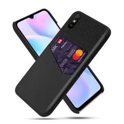   HUSĂ! - Protectie din plastic pentru telefon (rezistenta medie la impact, suport card bancar, invelis textil, spate cu efect piele) NEGRU Xiaomi Redmi 9A (Redmi 9 AT)