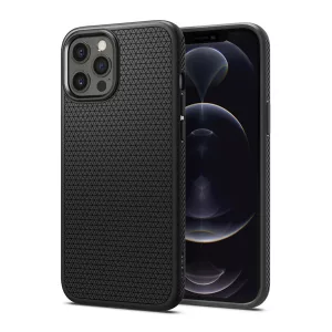HUSĂ! - Protectie de telefon din silicon SPIGEN LIQUID AIR (rezistenta medie la impact, colt cu perna de aer, model romb) NEGRU Apple iPhone 12 Pro Max
