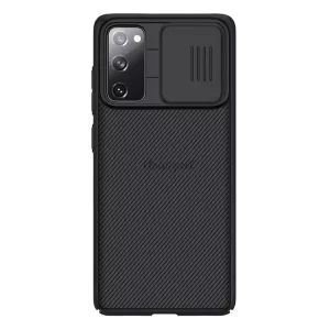 HUSĂ! - NILLKIN CAMSHIELD protecție din plastic pentru telefon (cadru din silicon, rezistent la impact mediu, protecție cameră foto, cu dungi) negru Samsung Galaxy S20 FE (SM-G780)