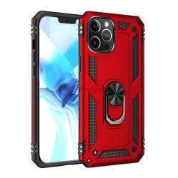   HUSĂ! - Protector de telefon din plastic Defender (rezistență medie la impact, interior din silicon, inel de suport pentru telefon, placă metalică încorporată) RED Apple iPhone 12 Pro Max