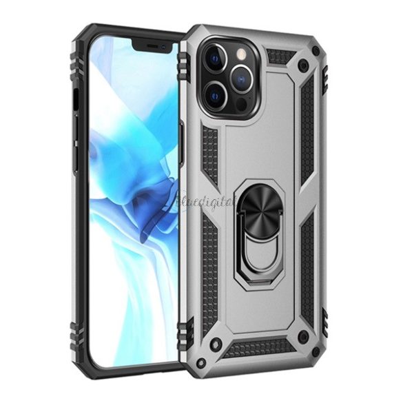 Protector de telefon din plastic Defender (rezistență medie la impact, interior din silicon, inel suport telefon, placă metalică încorporată) GRI Apple iPhone 12 Pro Max