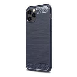   HUSĂ! - Protector de telefon din silicon (rezistență medie la impact, colț cu pernă de aer, periat, model carbon) ALBASTRU ÎNCHIS Apple iPhone 12 Pro Max