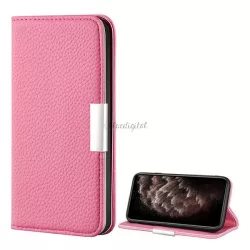   HUSĂ! - Husă în picioare, efect piele (FLIP, deschidere laterală, funcție suport pentru masă, magnetică, cataramă metalică elegantă, premium) ROZ Apple iPhone 12 Pro Max