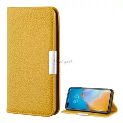   HUSĂ! - Carcasa in picioare, efect piele (FLIP, deschidere laterala, functie suport de masa, catarama metalica magnetica, eleganta, premium) GALBEN Huawei P40 Pro 5G