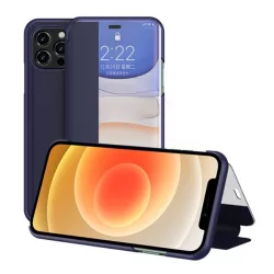   HUSĂ! - Husă în picioare, efect piele (FLIP, deschidere laterală, funcție suport pentru masă, afișare număr de telefon, fereastră de vizualizare) ALBASTRU ÎNCHIS Apple iPhone 12 Pro Max