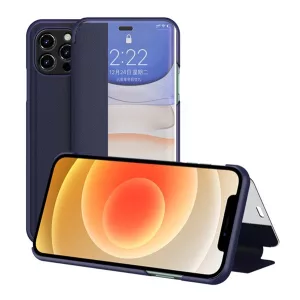 HUSĂ! - Husă în picioare, efect piele (FLIP, deschidere laterală, funcție suport pentru masă, afișare număr de telefon, fereastră de vizualizare) ALBASTRU ÎNCHIS Apple iPhone 12 Pro Max