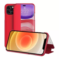   HUSĂ! - Carcasa in picioare, efect piele (FLIP, deschidere laterala, functie suport pentru masa, afisare numarul de telefon, fereastra de vizualizare) RED Apple iPhone 12 Pro Max