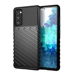   HUSĂ! - Protector de telefon din silicon (rezistent mediu la impact, cu dungi, model convex) NEGRU Samsung Galaxy S20 FE (SM-G780)