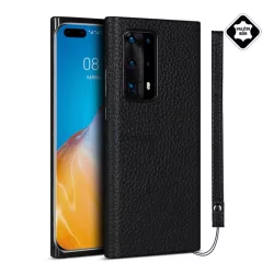   HUSĂ! - Protector de telefon din silicon (acoperire din piele naturala) NEGRU Huawei P40 Pro+ 5G