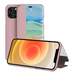 HUSĂ! - Husă în picioare, efect piele (FLIP, deschidere laterală, funcție de suport pentru birou, afișare număr de telefon, fereastră de vizualizare) ROZ Apple iPhone 12 Pro Max