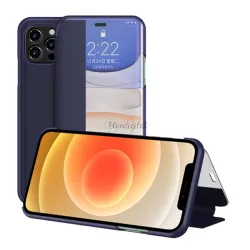   HUSĂ! - Husă în picioare, efect piele (FLIP, deschidere laterală, funcție de suport pentru birou, afișare număr de telefon, fereastră de vizualizare) ALBASTRU ÎNCHIS Apple iPhone 12 mini