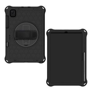 protecțiede telefon din silicon Defender (rezistent la impact mediu, suport la 360 °, model de fagure de miere + curea de mână) negru Samsung Galaxy Tab S6 Lite 10.4 WIFI (SM-P610) 2020, Samsung Galaxy Tab S6 Lite 10.4
