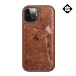   HUSĂ! - Protector de telefon din plastic NILLKIN AOGE (spate din piele naturala, interior din microfibra de pluș, suport card bancar) MARO Apple iPhone 12 Pro Max