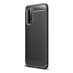   HUSĂ! - Protector de telefon din silicon (rezistență medie la impact, colț cu pernă de aer, periat, model carbon) NEGRU Huawei P Smart (2021)