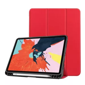 Husă în picioare, efect piele (FLIP activ, deschidere laterală, TRIFOLD, suport birou, suport creion) RED Apple IPAD Air 2020 (Air 4)
