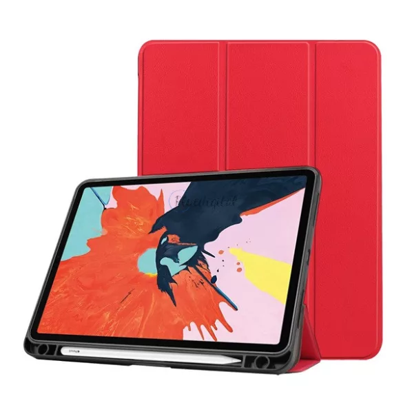 Husă în picioare, efect piele (FLIP activ, deschidere laterală, TRIFOLD, suport birou, suport creion) RED Apple IPAD Air 2020 (Air 4)