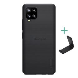   Protector de telefon din plastic NILLKIN SUPER FROSTED (cauciucat, suprafață aspră + suport de birou) NEGRU Samsung Galaxy A42 5G (SM-A425F)