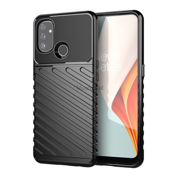 HUSĂ! - Protector de telefon din silicon (rezistent mediu la impact, cu dungi, model convex) NEGRU OnePlus Nord N100