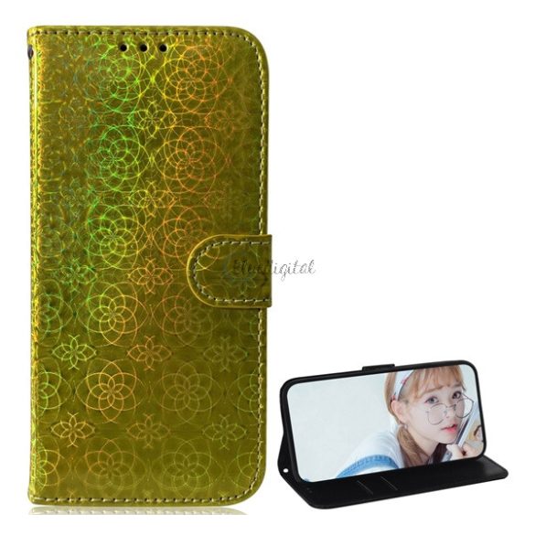 HUSĂ! - Carcasa in picioare, efect piele (FLIP, deschidere laterala, functie suport de masa, model de flori) VERDE Xiaomi Mi 10T Pro 5G, Xiaomi Mi 10T 5G