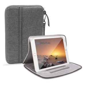 Geantă de birou, textilă (universală, interior din microfibră plușată, fermoar, suport pentru masă, curea pentru încheietura mâinii, dimensiune 11") GREY