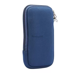 Husă în picioare, textil (universal, interior rezistent la șocuri, fermoar, dimensiune 6.7-6.9" + curea de gât) ALBASTRU ÎNCHIS