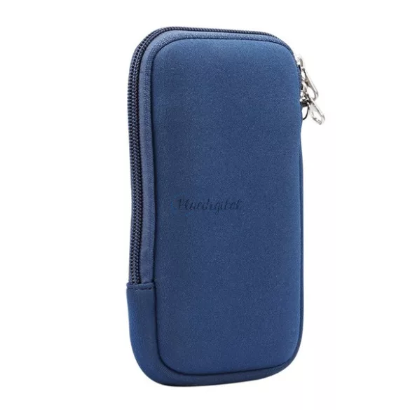 Husă în picioare, textil (universal, interior rezistent la șocuri, fermoar, dimensiune 6.7-6.9" + curea de gât) ALBASTRU ÎNCHIS