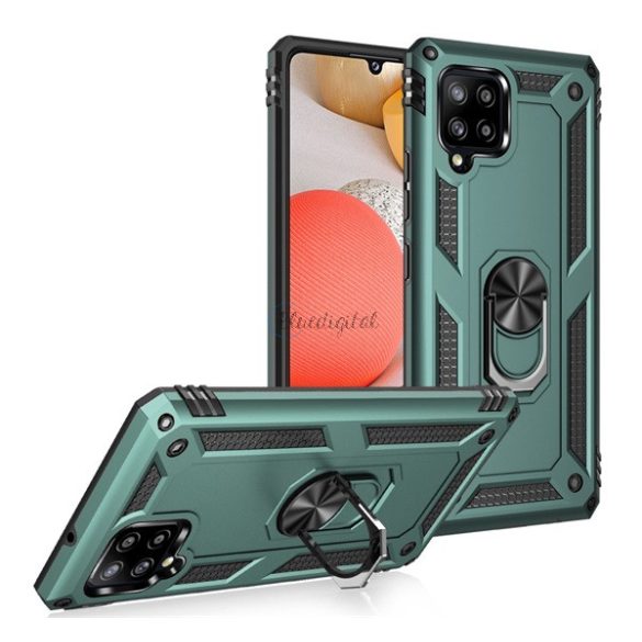 Protector de telefon din plastic Defender (rezistent mediu la impact, interior din silicon, inel de suport pentru telefon, placă metalică încorporată) VERDE ÎNCHIS Samsung Galaxy A42 5G (SM-A425F)