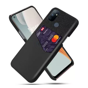 HUSĂ! - Protectie din plastic pentru telefon (rezistenta medie la impact, suport card bancar, invelis textil, spate cu efect piele) NEGRU OnePlus Nord N100