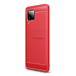   Protector de telefon din silicon (rezistență medie la impact, colț cu perne de aer, periat, model carbon) ROȘU Samsung Galaxy A42 5G (SM-A425F)