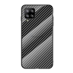   Cadru de protecție din silicon pentru telefon (BUMPER, spate din sticlă călită, model carbon) NEGRU Samsung Galaxy A42 5G (SM-A425F)