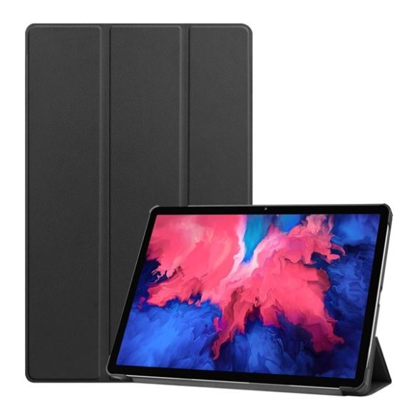 Husă stativă cu efect de piele (FLIP activ, deschidere laterală, funcție de suport pentru birou TRIFOLD) negru Lenovo Tab P11 (TB-J606F), Lenovo Tab P11 Plus (TB-J616F), Lenovo Tab P11 5G (TB-J607Z)